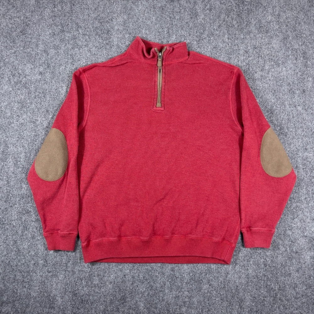 Cremieux Reversible Quarter Zip Pullover Mens Large Red Blue Elbow Patches